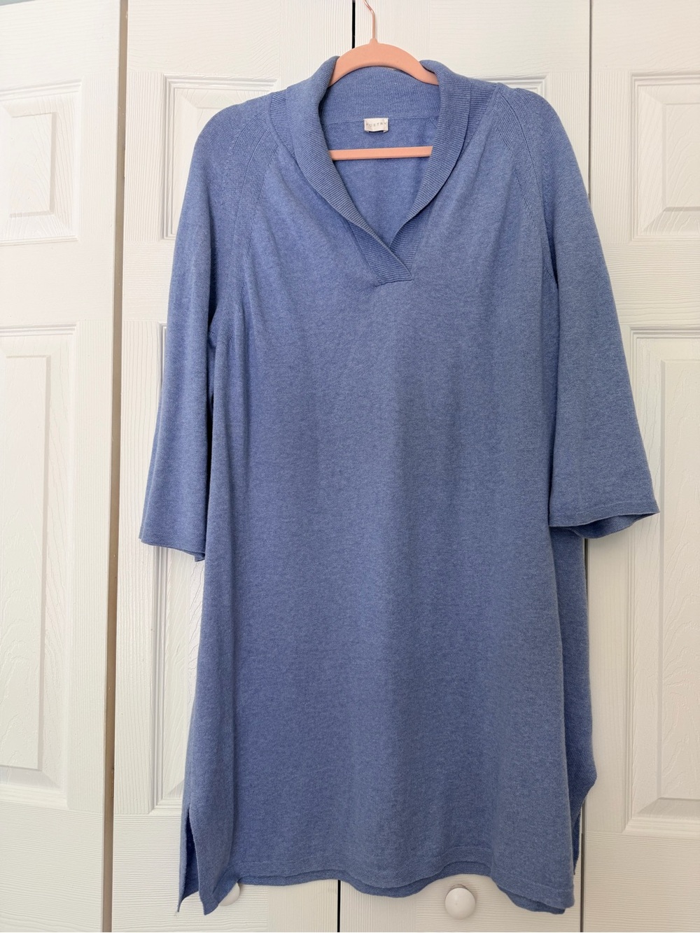 Poetry Light Blue Cotton Linen Midi Sweater Dress Size 12
